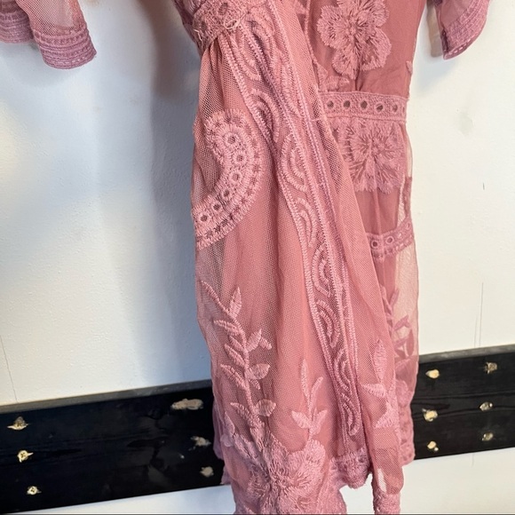She+Sky Pink Barbie Festival Western Bohemian Lace Plunging Neckline Romper M - Picture 9 of 16